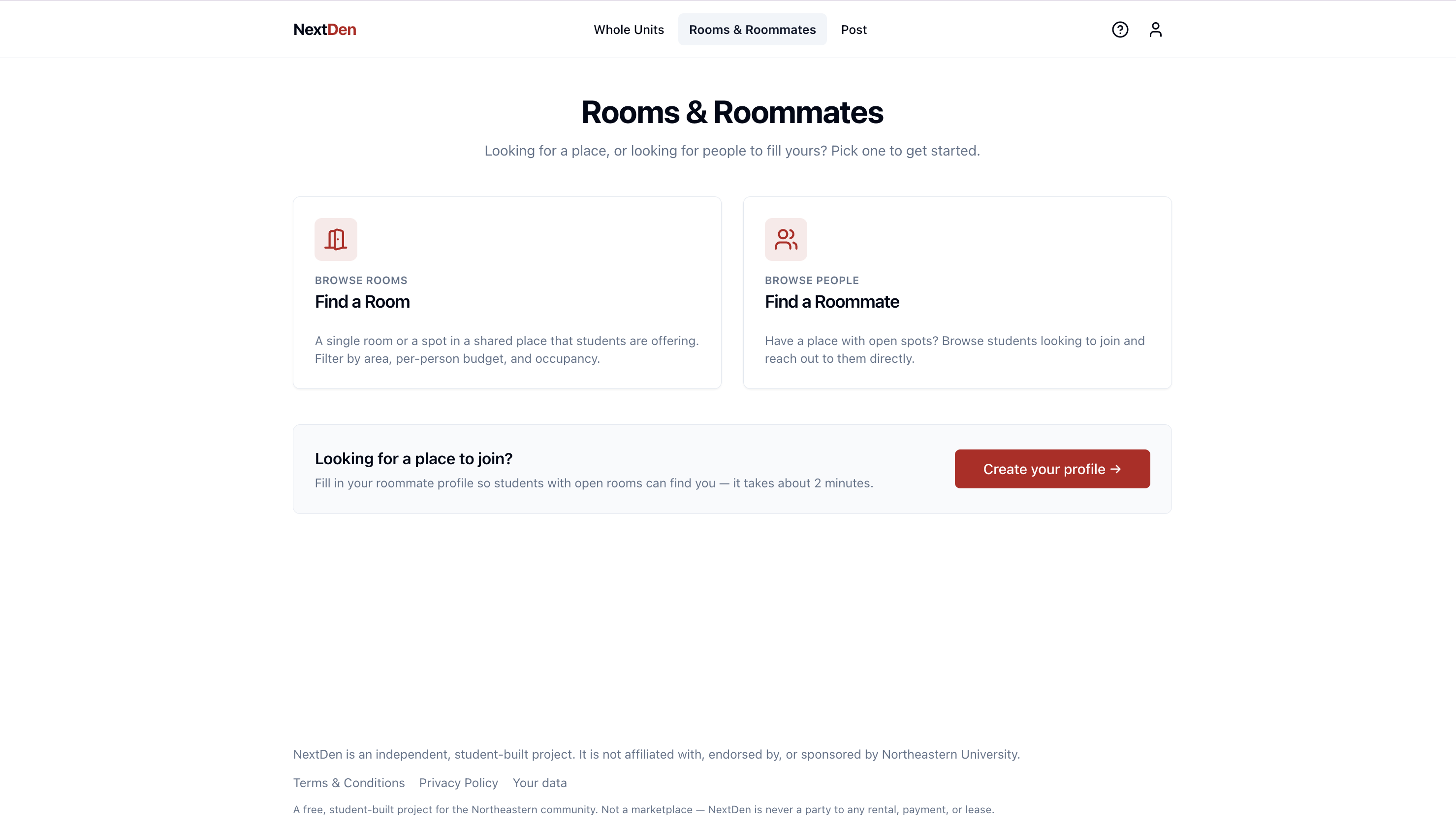The Rooms & Roommates hub offering Find a Room and Find a Roommate.